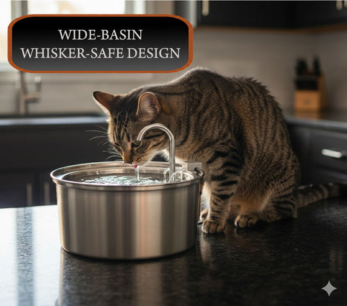 WiggleMutt Stainless Steel Pet Water Fountain — Wide-Basin, Whisker-Safe, Ultra-Quiet | 3.2L Design