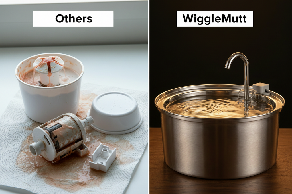 WiggleMutt Stainless Steel Pet Water Fountain — Wide-Basin, Whisker-Safe, Ultra-Quiet | 3.2L Design